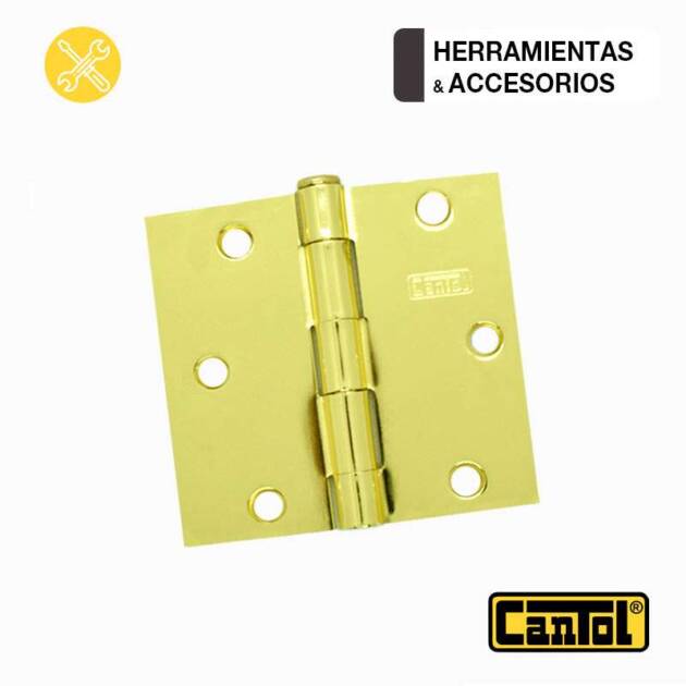 Bisagras Bronce Pulido Cantol de 3.5 x 3.5 pulgadas - 12 unidades