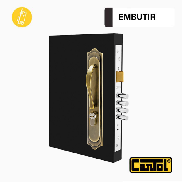 Cerradura de Embutir Ginebra 60 - Bronce Antiguo - Manija Clásica Izquierda