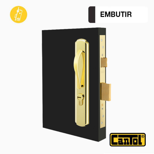 Cerradura de Embutir Ginebra 60 - Bronce Pulido - Manija Moderna Izquierda