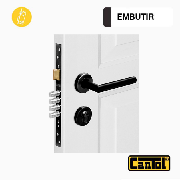 Cerradura de Embutir Ginebra 60 - Negro Mate - Manija Estándar - Reversible